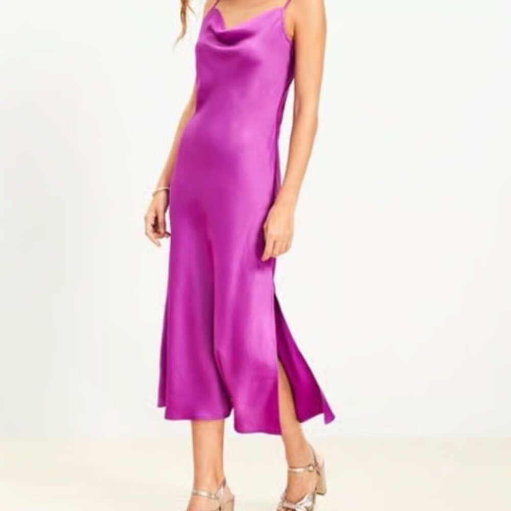 Loft Satin Cowl Midi Slip Dress